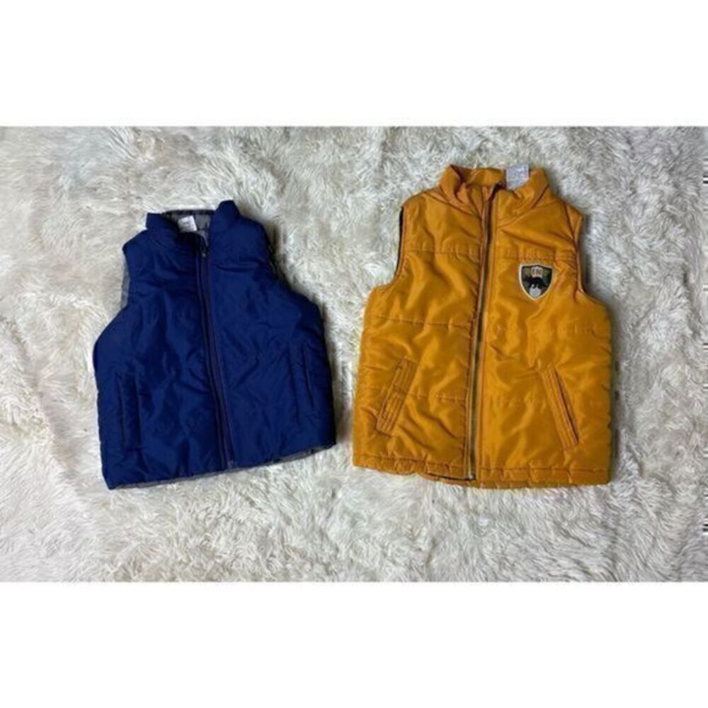 EUC Toddler Boys Blue & Yellow Puff Vests Sizes Small & 4 Years